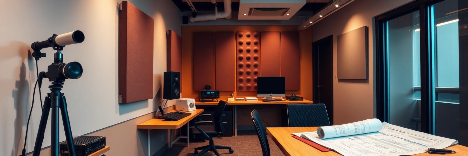Acoustic consulting office with sound measurement equipment